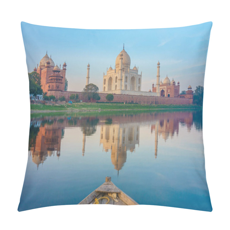 Personality  Boat Ride On Yamuna River Near Taj Mahal Pillow Covers