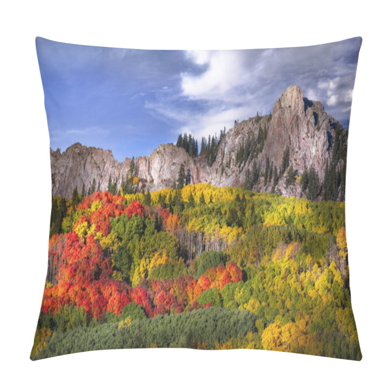 Personality  Aspen Tree Grove With Yellow, Red, And Orange Leaves In The Rocky Mountains Of Colorado During Autumn. There Are Many Trees Throughout The Scene. The Sky Is Blue With A Few Wispy Clouds. This Is A Very Colorful Background.  Pillow Covers