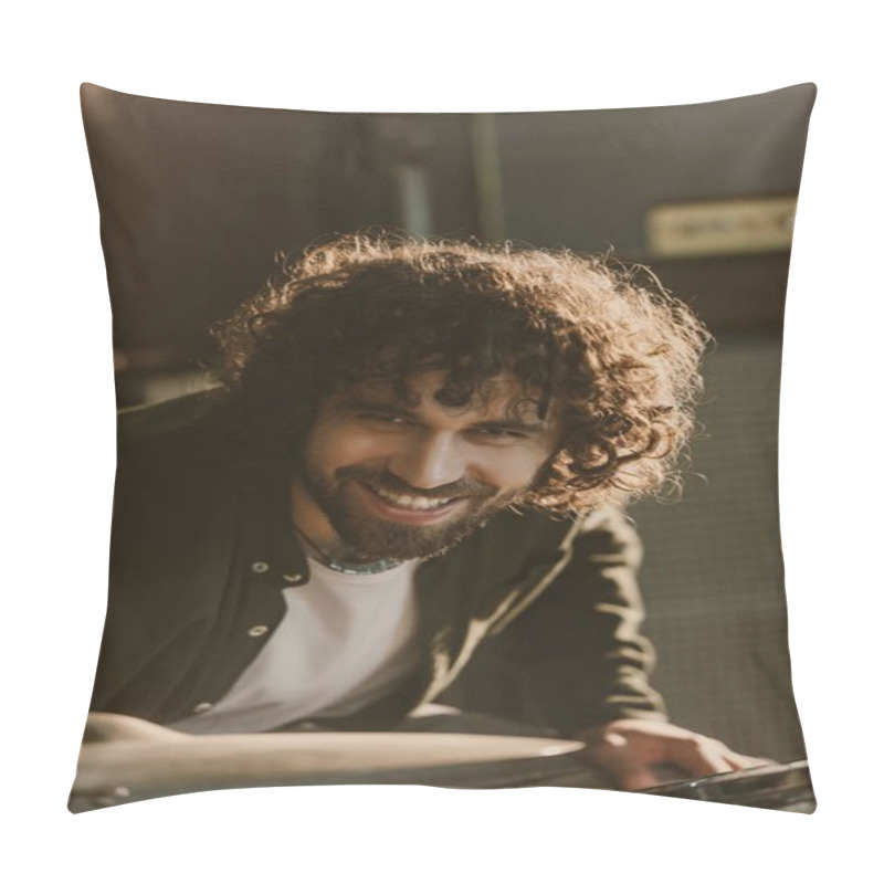 Personality  Handsome Bearded Drummer Sitting At Drum Set Pillow Covers