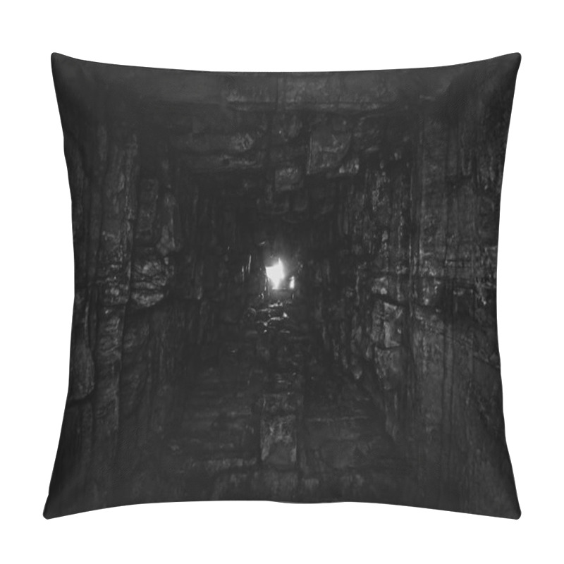 Personality  Deep Well, The Walls Of Which Are Lined With Stone. Bottom View. Light At The End Of The Tunnel. Light At The End Of The Road. Background. Pillow Covers