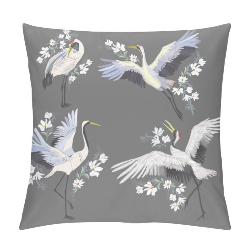 Personality  Embroidery With Crane Bird. Fashion Decoration. Pillow Covers