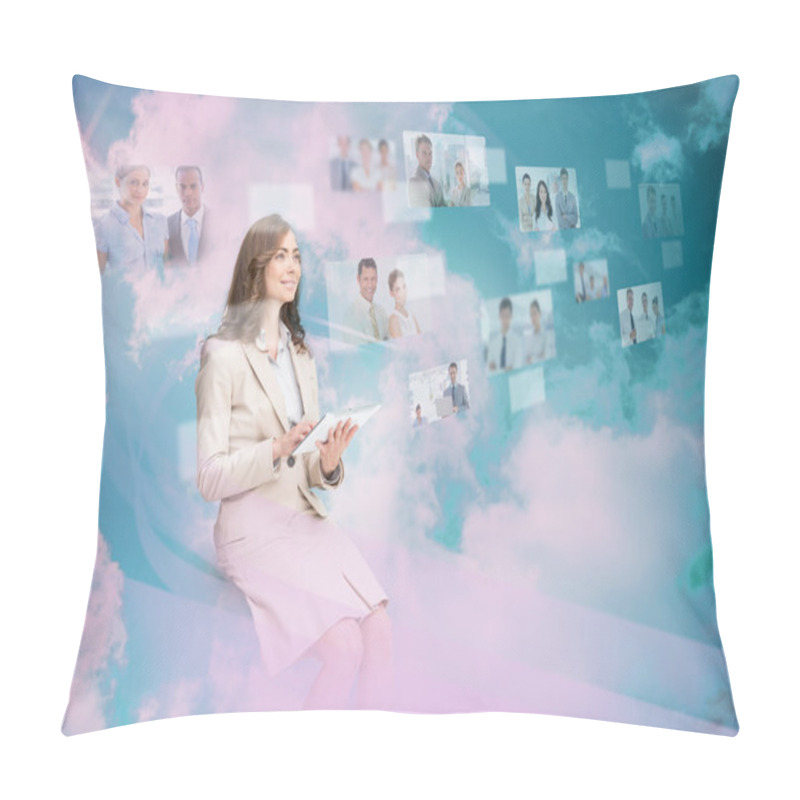 Personality  Beautiful Businesswoman Using Digital Interface Pillow Covers