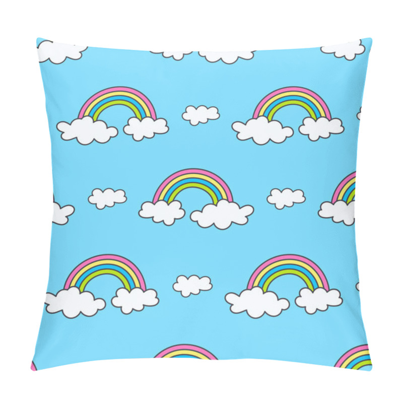 Personality  Pattern With Rainbows And Clouds On The Sky Pillow Covers