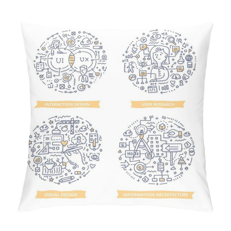 Personality  User Experience Doodle Illustrations Pillow Covers