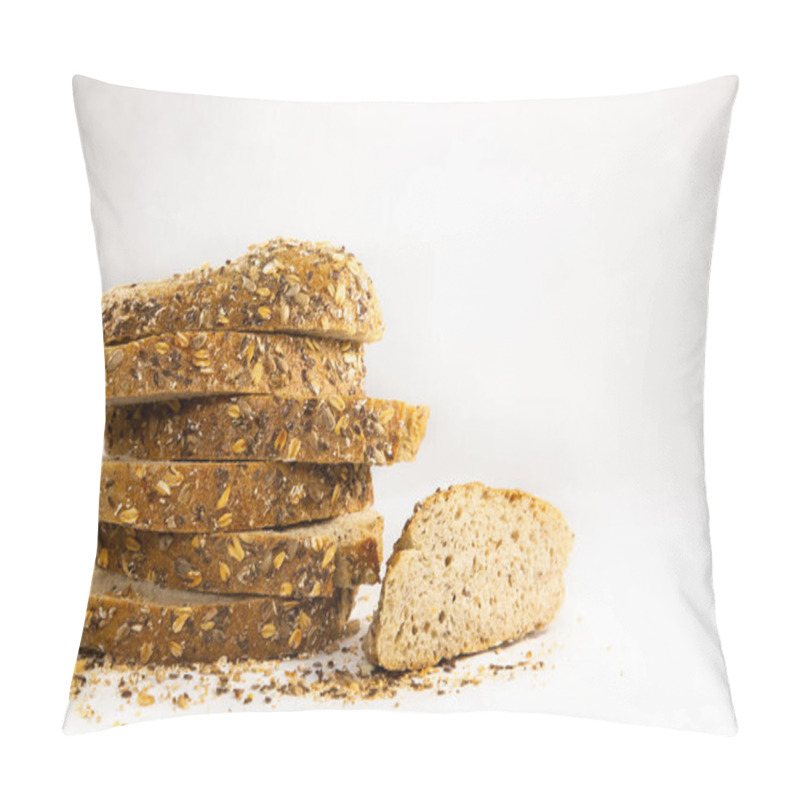 Personality  Fresh Homemade Bread Grain Diet For Health Food From Natural Flour, Good For Everyone's Breakfast On A White Background. Pillow Covers