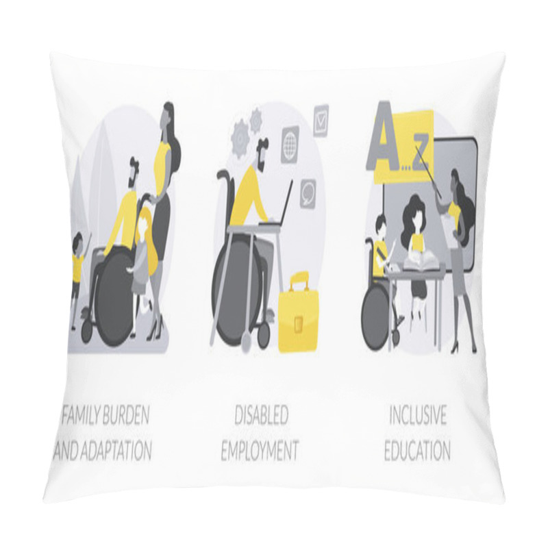 Personality  Social Environment Abstract Concept Vector Illustration Set. Social Adaptation Of Disabled People, Employment And Inclusive Education, Children With Special Needs, Disability Job Abstract Metaphor. Pillow Covers