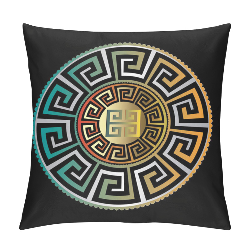 Personality  Ancient Round Ornament. Vector Gold Black Blue Meander Pattern Pillow Covers