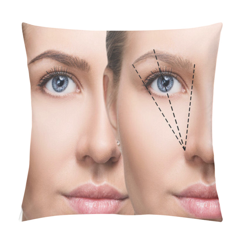 Personality  Female Face Before And After Eyebrows Correction. Pillow Covers