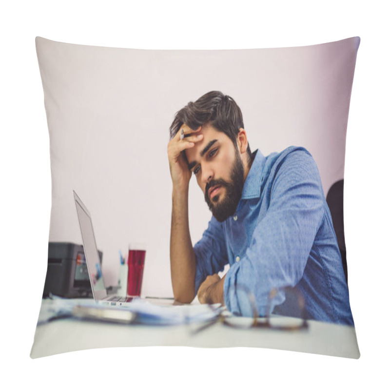 Personality  Young Worried Businessman Holding His Head. Pillow Covers