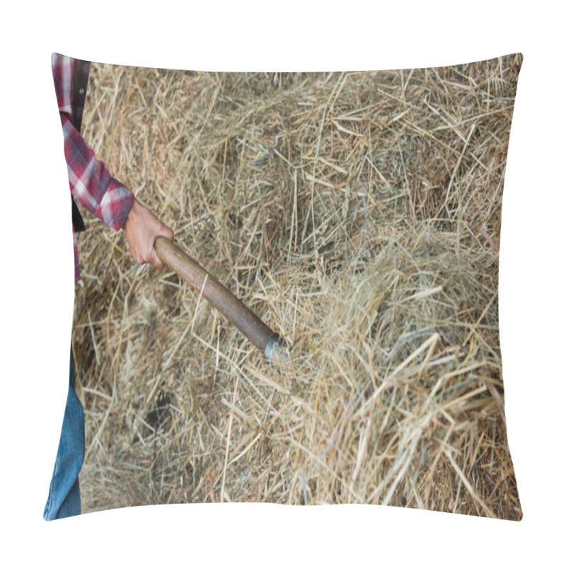 Personality  Cropped View Of African American Farmer Stacking Hay On Farm Pillow Covers