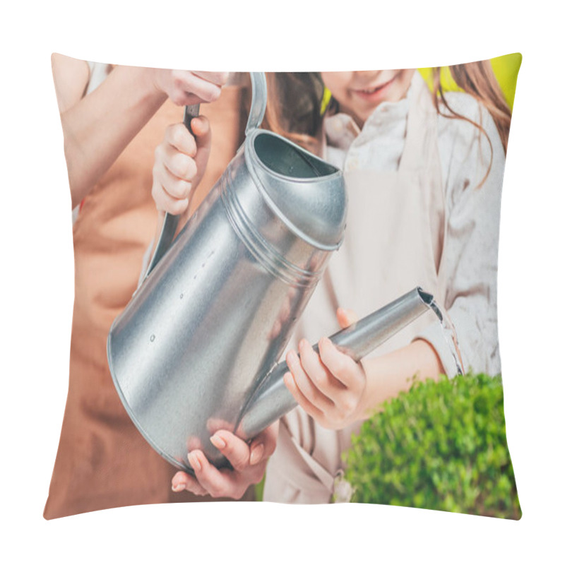 Personality  Partial View Of Man And Child With Watering Can On Blurred Background, Earth Day Concept Pillow Covers