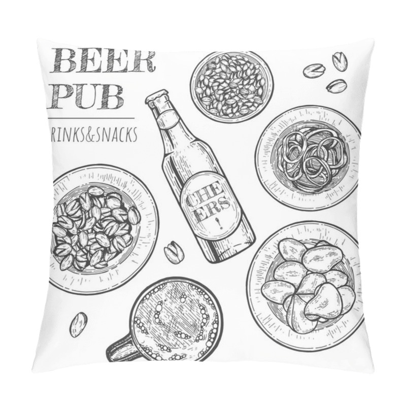 Personality  Hand Drawn Beer Pub And Favorite Snacks Set Pillow Covers