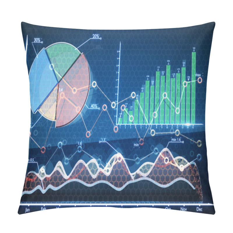 Personality  Business Interface With Various Charts, Graphs And Diagrams. Finance Concept Pillow Covers