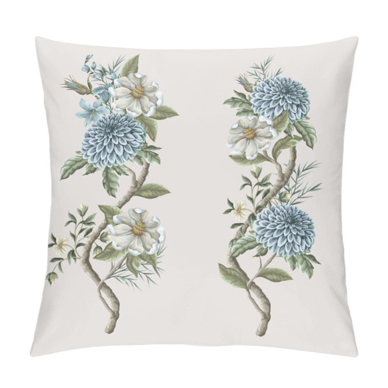 Personality  Dahlia And Magnolia Branches Isolated. Vector Pillow Covers