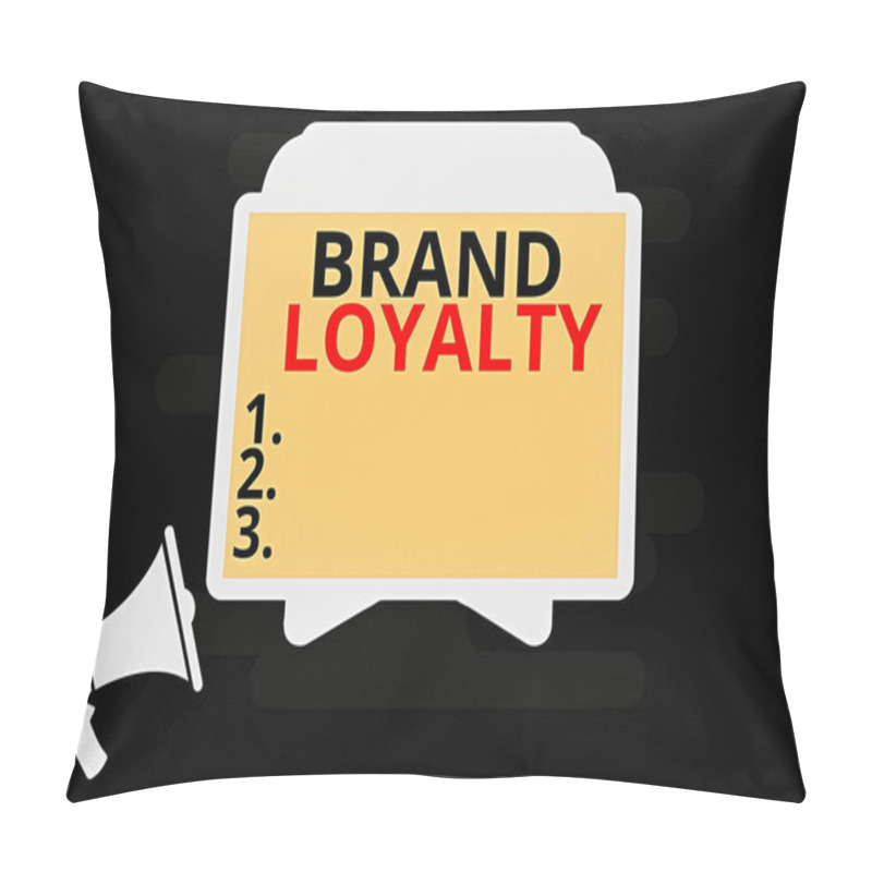 Personality  Handwriting Text Brand Loyalty. Concept Meaning Repeat Purchase Ambassador Patronage Favorite Trusted Megaphone And Blank Screen Tablet Horizontally Resting On Stand Holder. Pillow Covers