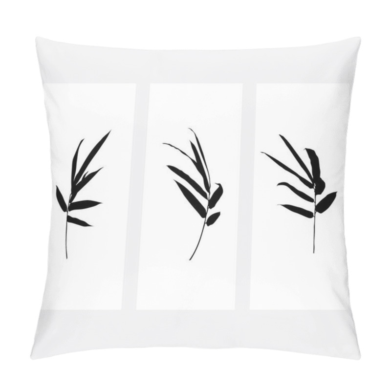 Personality  Hand Drawn Branch Of Bamboo Leaves Element With Line Pattern Vector On White Bakground. Oriental Decoration With Logo Design, Flyer Or Presentation In Vintage Style. Pillow Covers