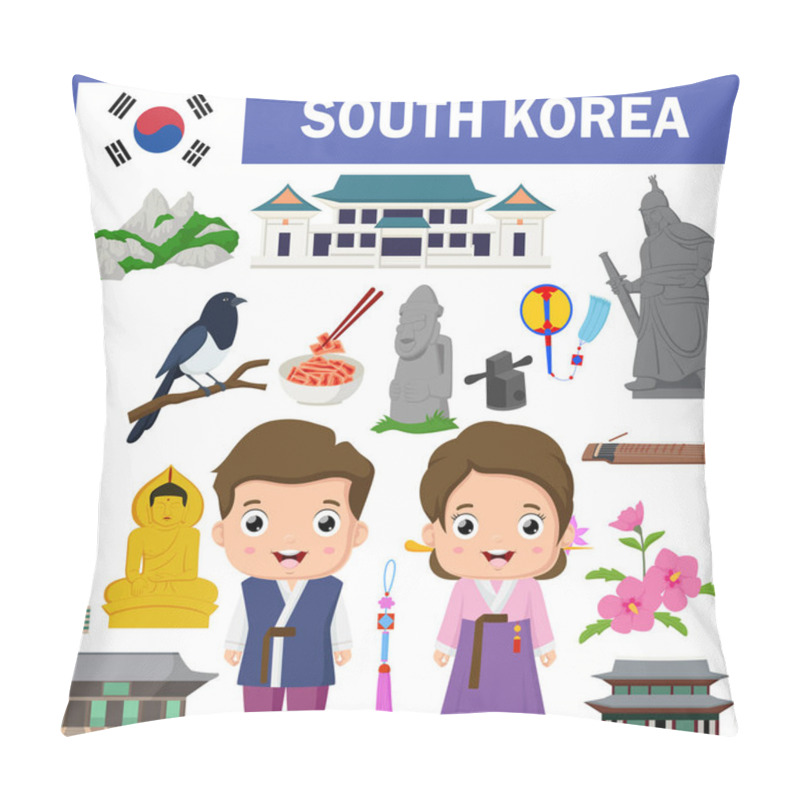 Personality  Vector Illustration Of Set Of South Korea Famous Landmarks Pillow Covers