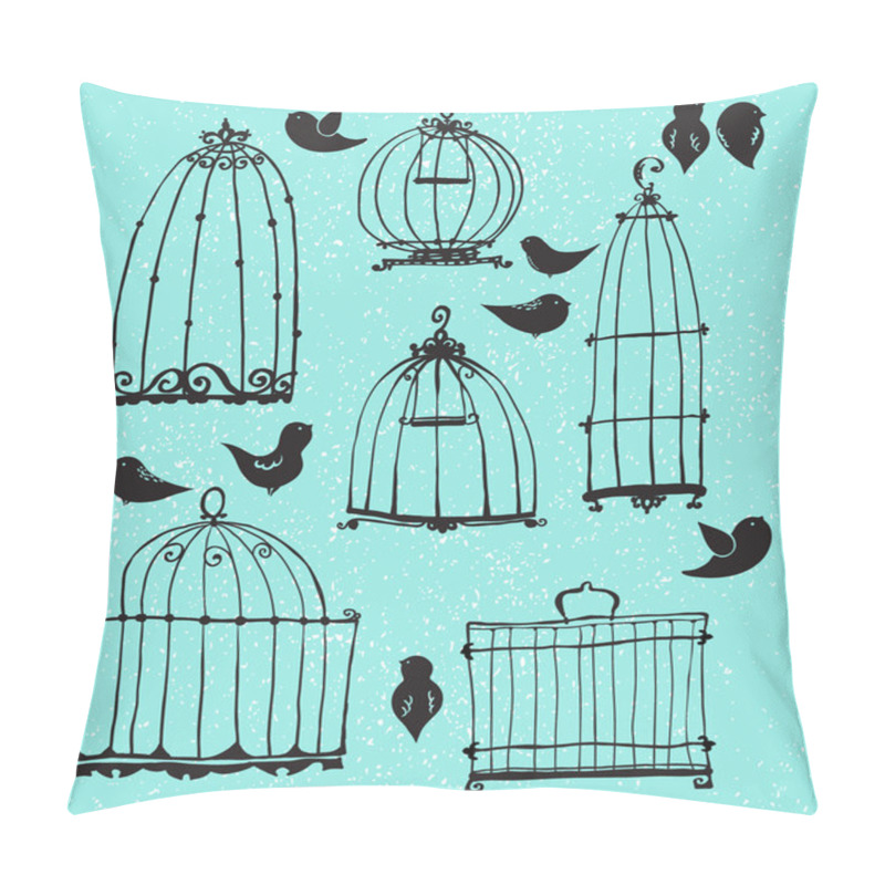 Personality  Set Of Doodle Cages And Little Birds Pillow Covers