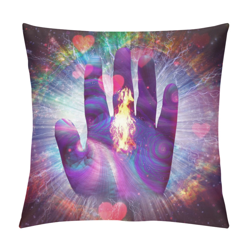 Personality  Swirling Lines And Human Palm With Flame Pillow Covers