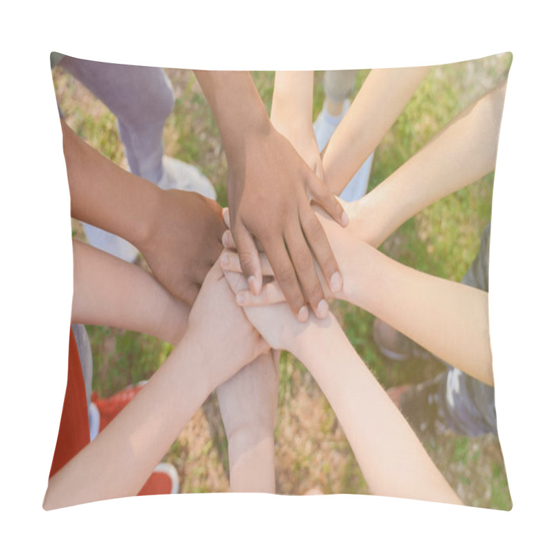 Personality  Children Putting Hands Together Outdoors, Closeup. Help Concept Pillow Covers