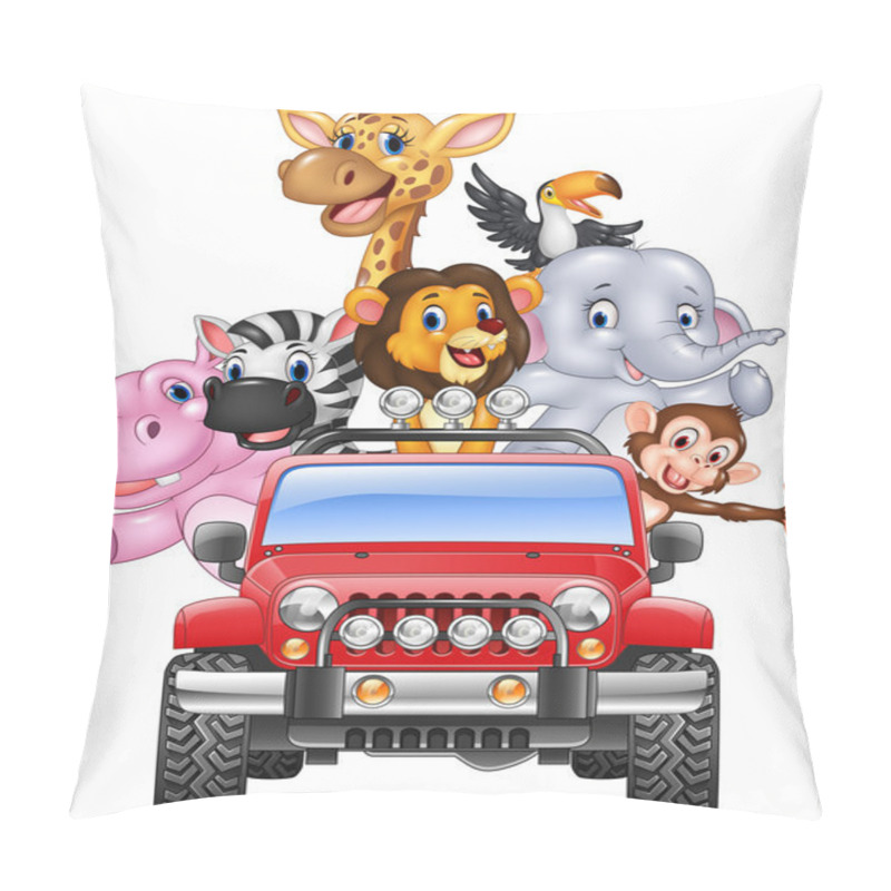 Personality  Happy Holiday Animal Africa In The Red Car Pillow Covers