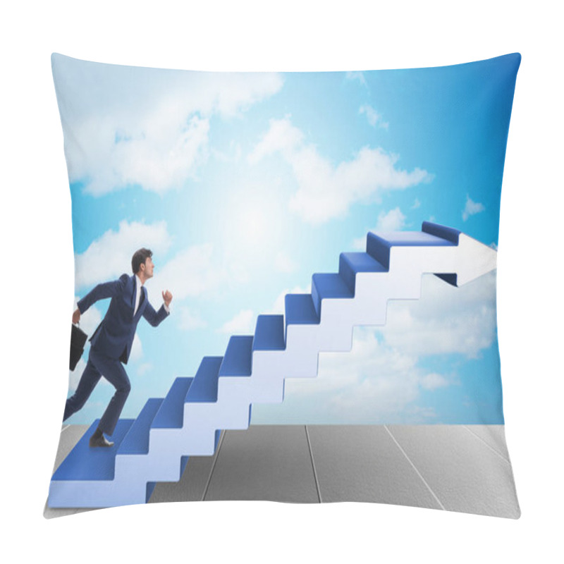 Personality  Businessman Climbing Career Ladder In Business Concept Pillow Covers