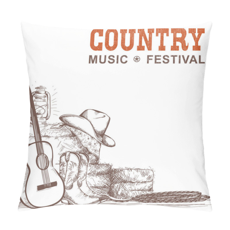 Personality  Country Music Background With Guitar And American Cowboy Shoes A Pillow Covers