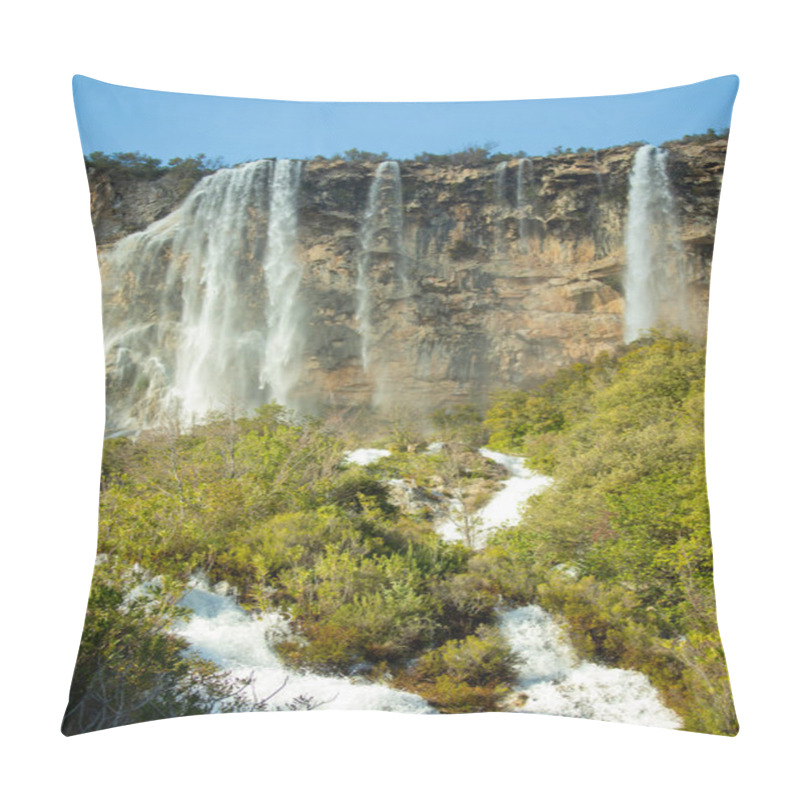 Personality  Scenic View Of A Waterfall Flowing Down A Rocky Cliff Surrounded By A Dense Forest, Creating A Breathtaking Natural Landscape Pillow Covers