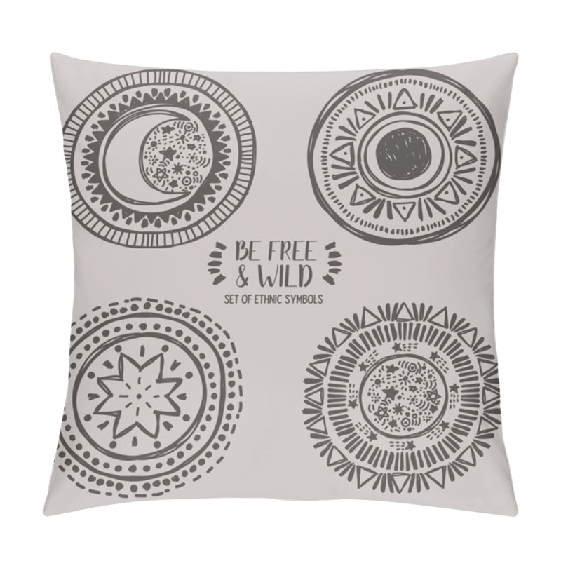 Personality  Set Of Four Ethnic Style Symbols, Moon, Sun And Stars, Can Be Used For Tattoo, Vector Illustrations Pillow Covers