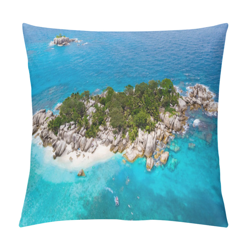 Personality  Drone View From Above At A Tropical Beach In The Seychelles Cocos Island. Pillow Covers