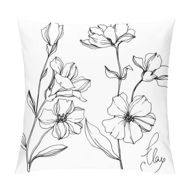 Personality  Vector Flax Floral Botanical Flowers. Black And White Engraved Ink Art. Isolated Flax Illustration Element. Pillow Covers