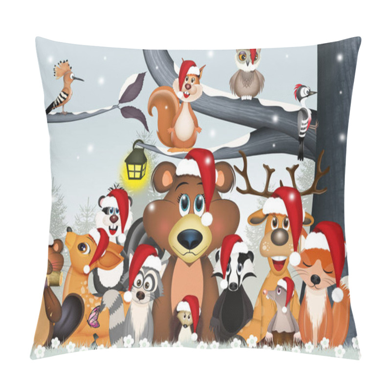 Personality  Illustration Of Funny Woods Animals At Christmas Pillow Covers