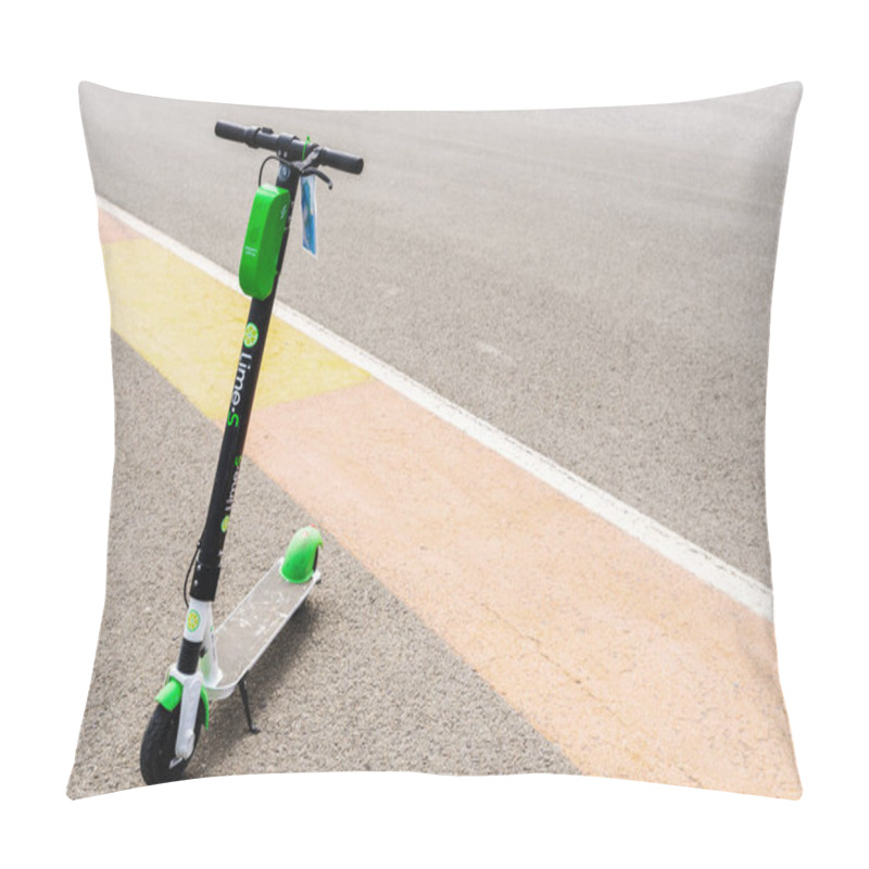 Personality  Valencia, Spain - April 29, 2019: Group Of Electric Scooters For Pillow Covers