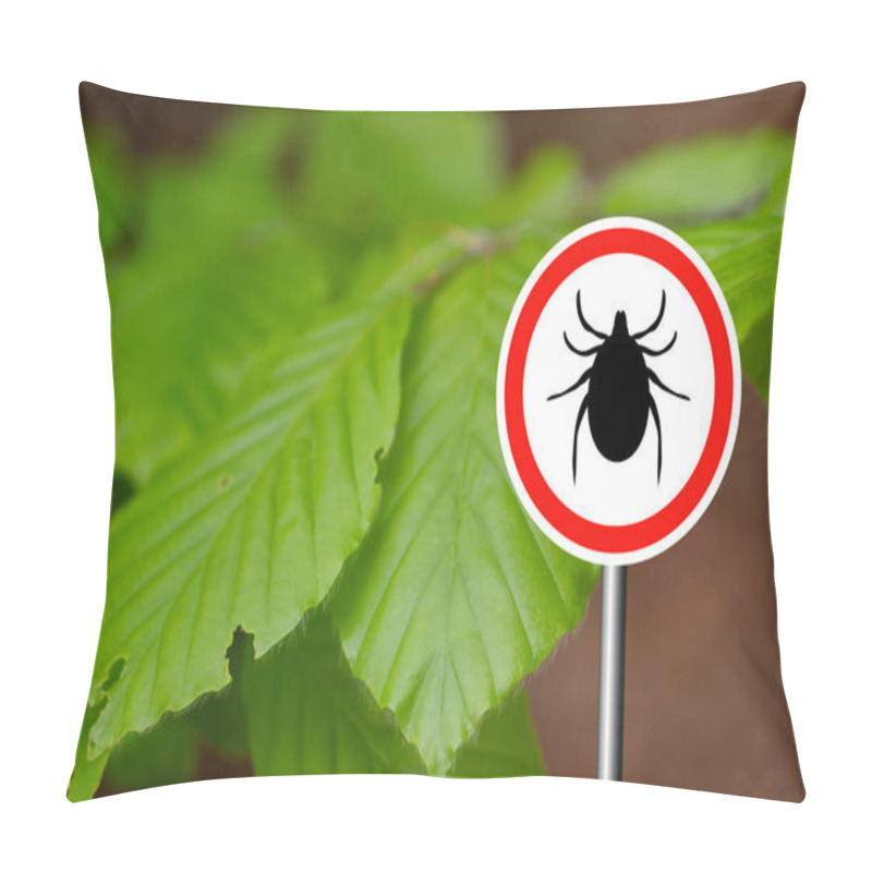 Personality  Tick Sign In A Green Forest Pillow Covers