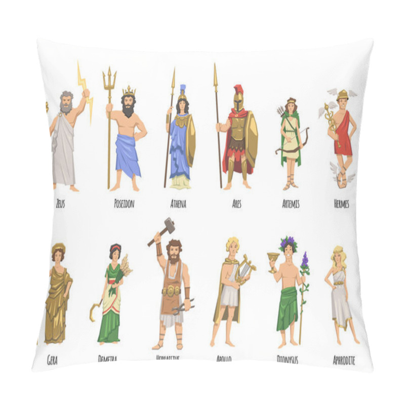 Personality  Pantheon Of Ancient Greek Gods, Mythology. Set Of Characters With Names. Flat Vector Illustration. Isolated On White Background. Pillow Covers