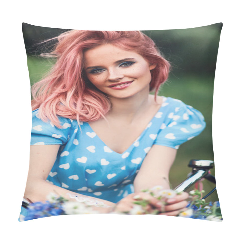 Personality  Beautiful Girl With Ladies Bicycle Pillow Covers