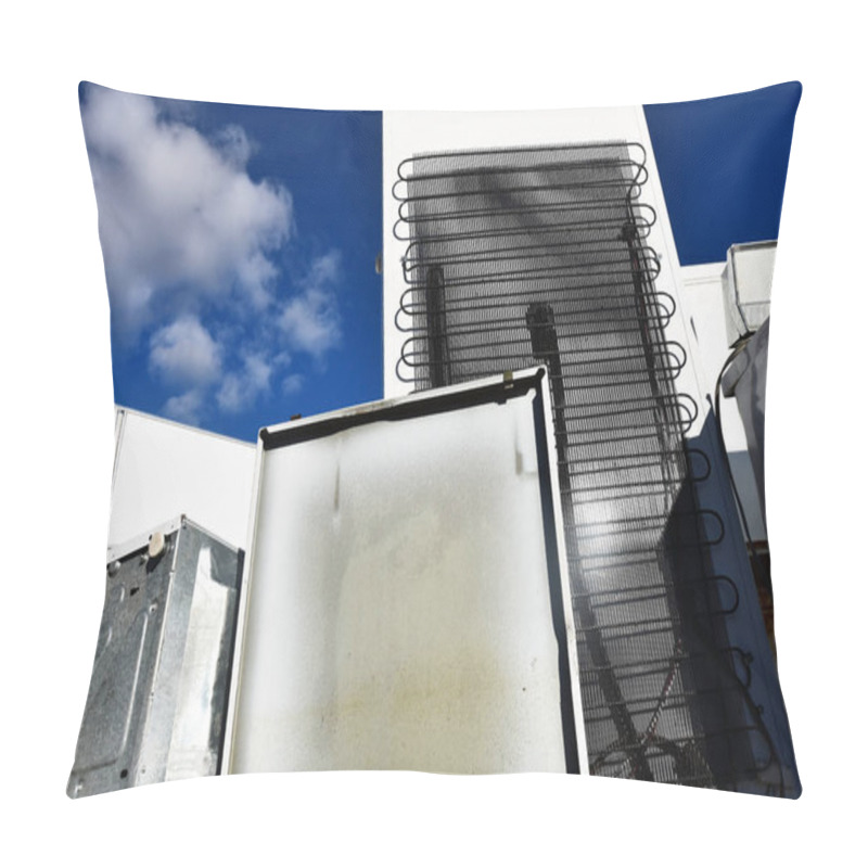 Personality  An Image Of Several Old And Used Appliances At A Recycling Facility.  Pillow Covers