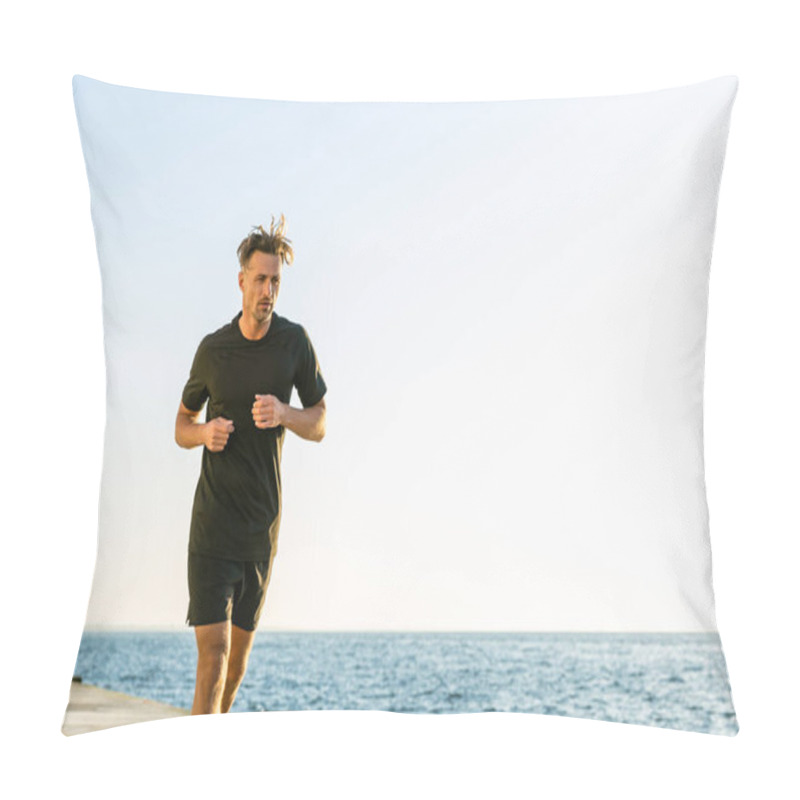 Personality  Athletic Adult Joger Running On Seashore In Morning Pillow Covers