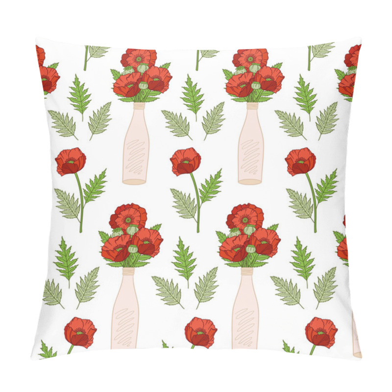 Personality  Seamless Pattern With Poppies In Vases. Pillow Covers