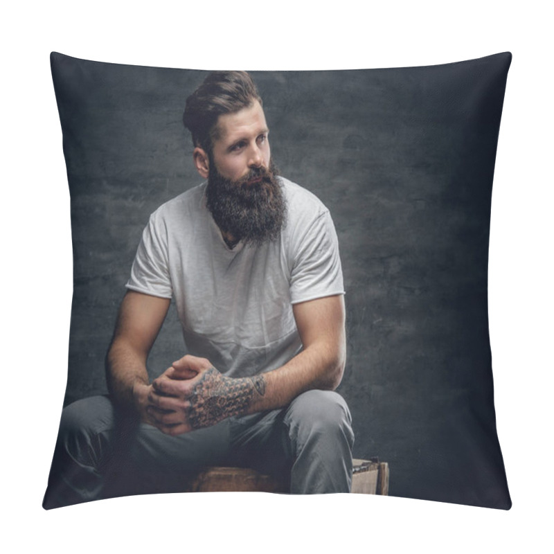 Personality  Bearded Brutal Man With Tattoo On Arm Pillow Covers