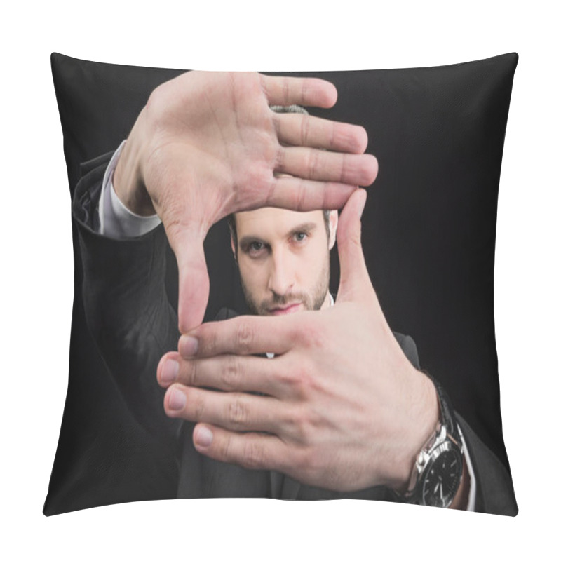 Personality  Man Making Focus Framing Gesture Pillow Covers