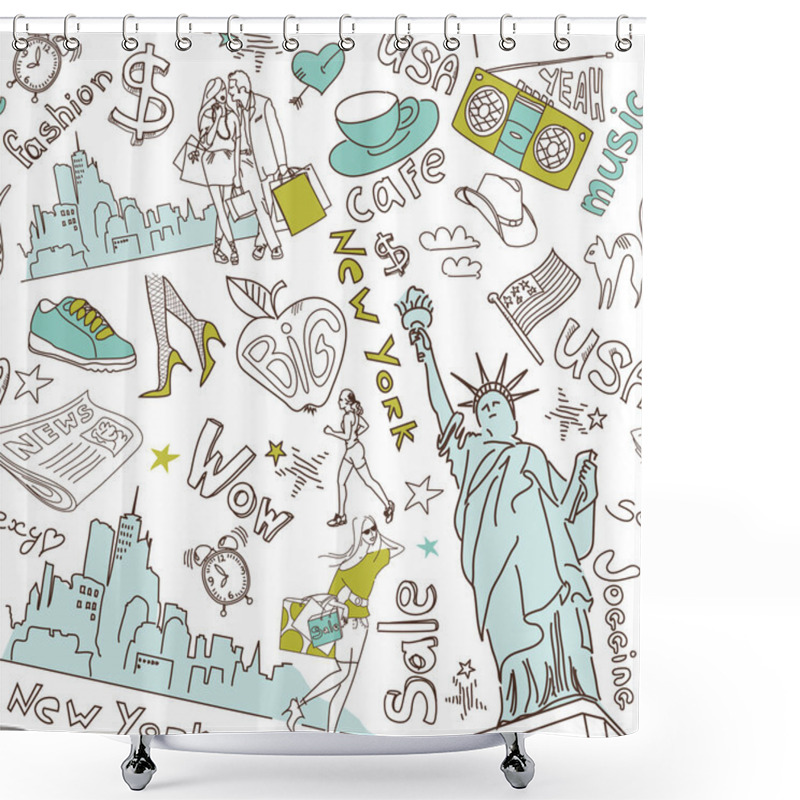 Personality  New York Seamless Doodles Pattern Shower Curtains