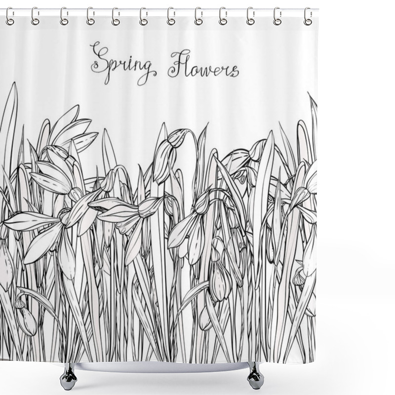 Personality  Snowdrops,coloring Books For Children And Adults, Black And White, Ink, Pen, Leaves, Buds, Flowers, Handmade,card For You Shower Curtains