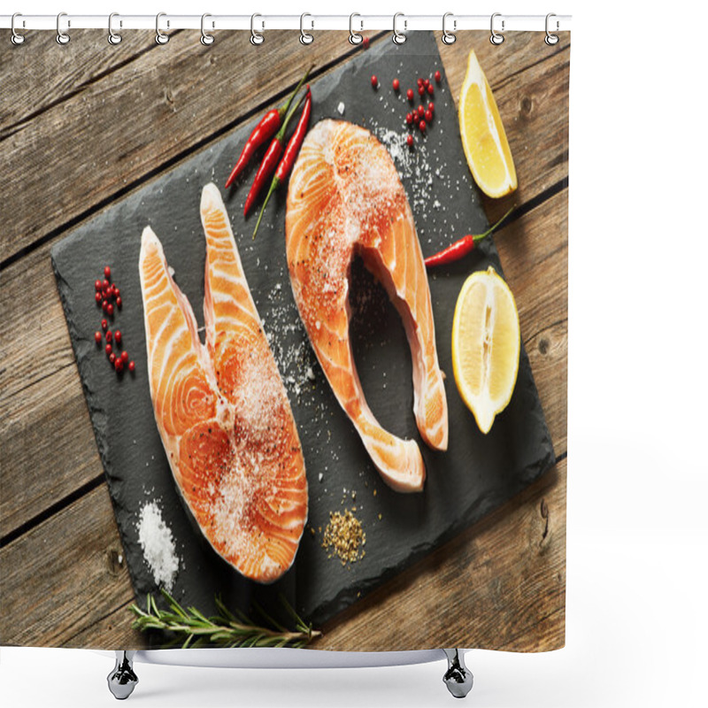 Personality  Raw Salmon Steaks Shower Curtains