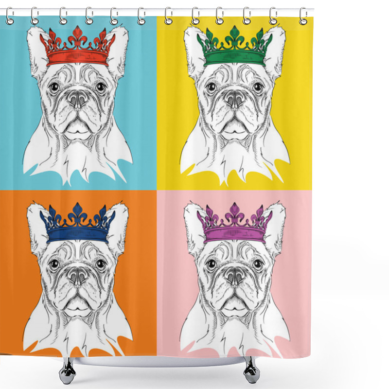 Personality  Portrait Of Dog With The Crown. Pop Art Style Vector Illustration. Shower Curtains