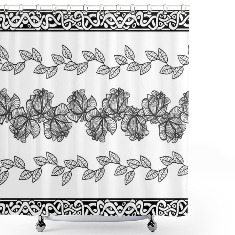 Personality  Black And White Floral Border Ornaments Shower Curtains