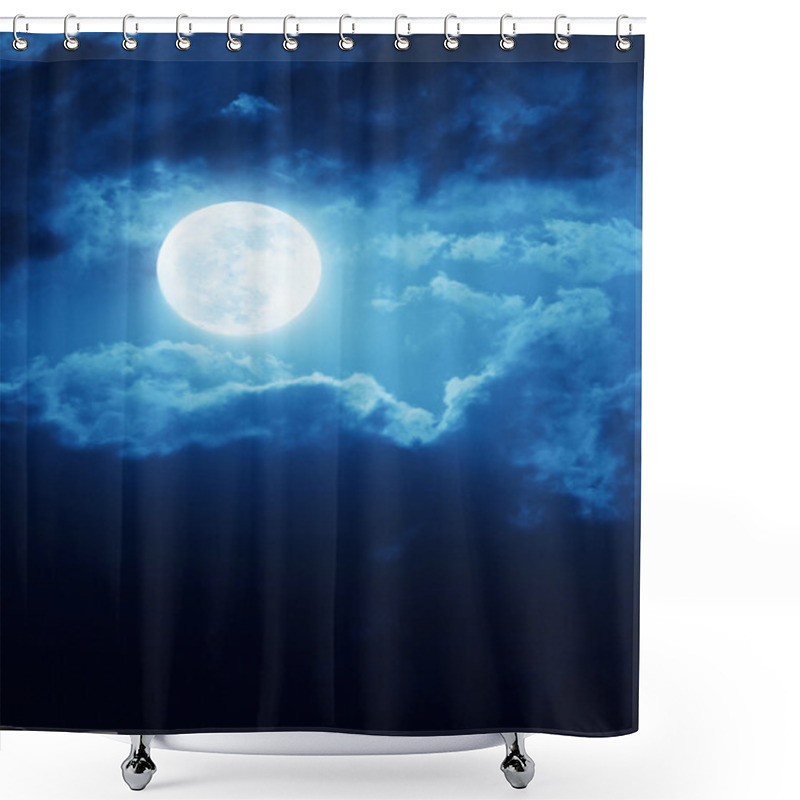 Personality  Dramatic Moonrise Background With Deep Blue Nightime Sky And Clouds Shower Curtains