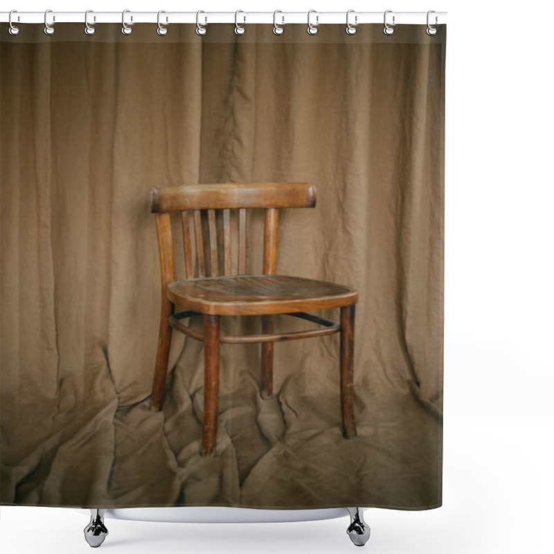 Personality  Viennese Wooden Chair On Brown Fabric Background Shower Curtains