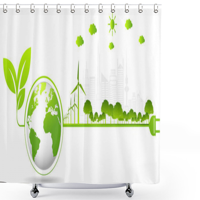 Personality  Ecology Concept And Environmental ,Banner Design Elements For Sustainable Energy Development, Vector Illustration Shower Curtains