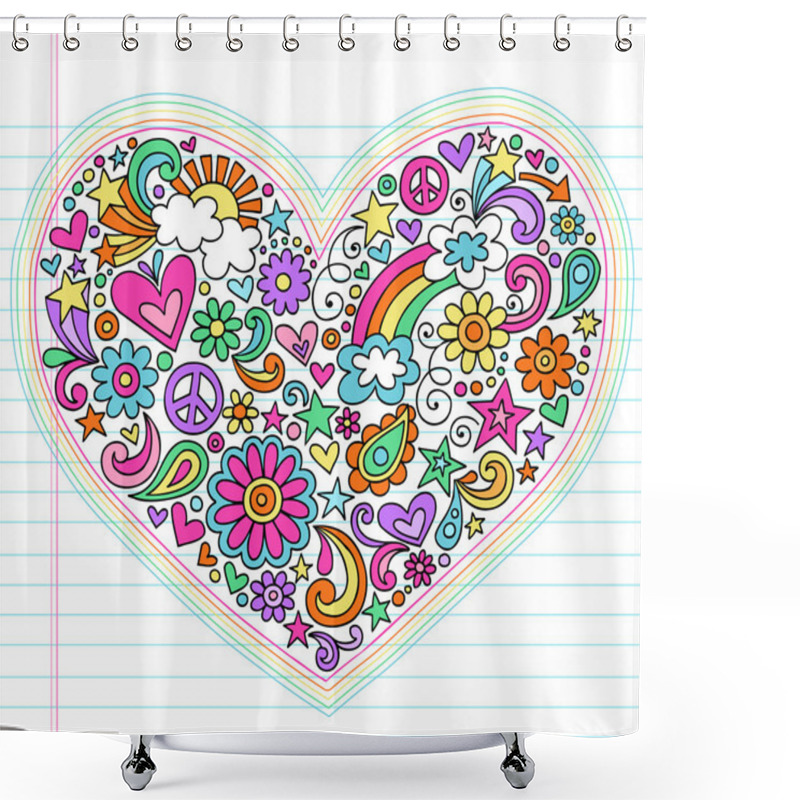 Personality  Heart Psychedelic Peace & Love Doodles Vector Illustration Shower Curtains